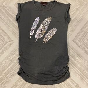 Imoga Girls Grey Tee with Silver Metallic Feathers